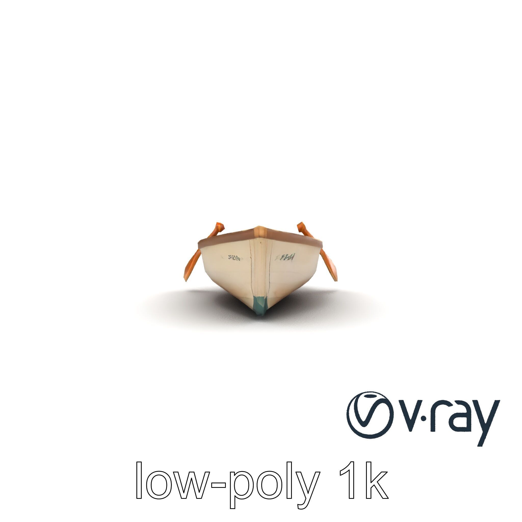 Vintage Rowboat with Oars model pack Low-poly 3D model_16