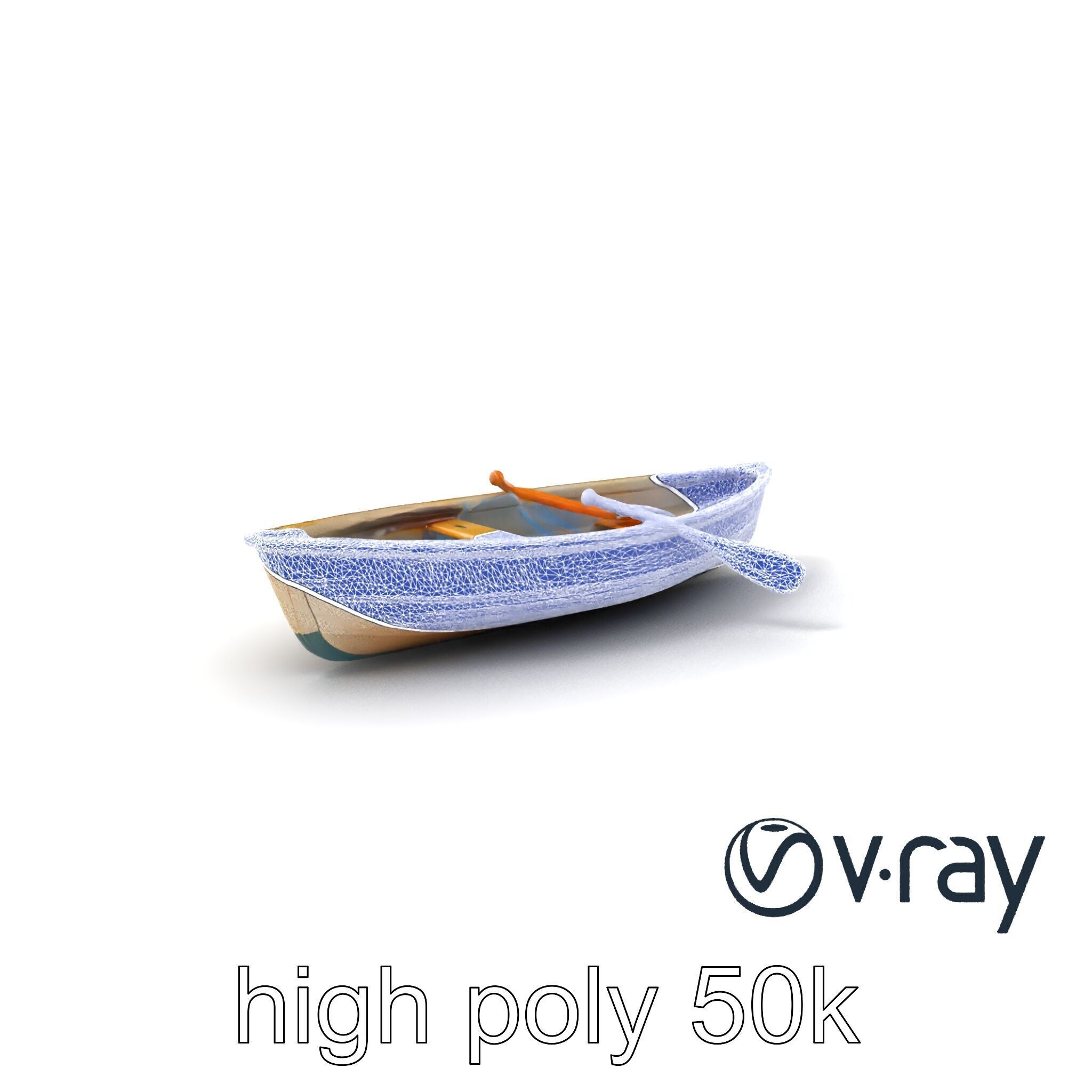 Vintage Rowboat with Oars model pack Low-poly 3D model_10