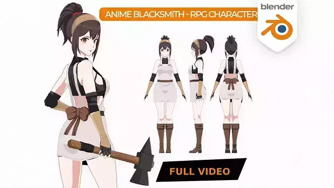 Anime Blacksmith - Complete 3D Modeling Workflow Low-poly 3D model
