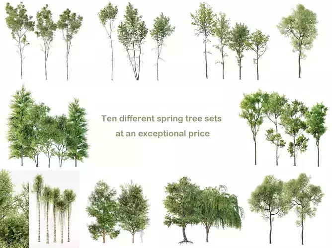 AV 10 different sets of spring trees 3D Model Collection