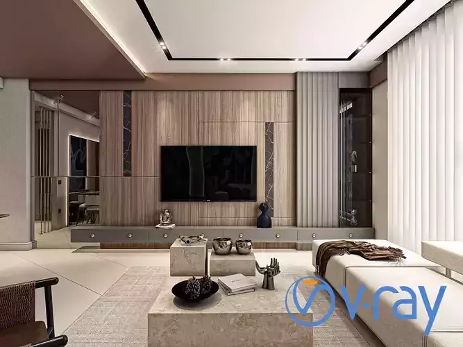 Modern Interior Scene Entrance Living Room Kitchen Room Bedroom