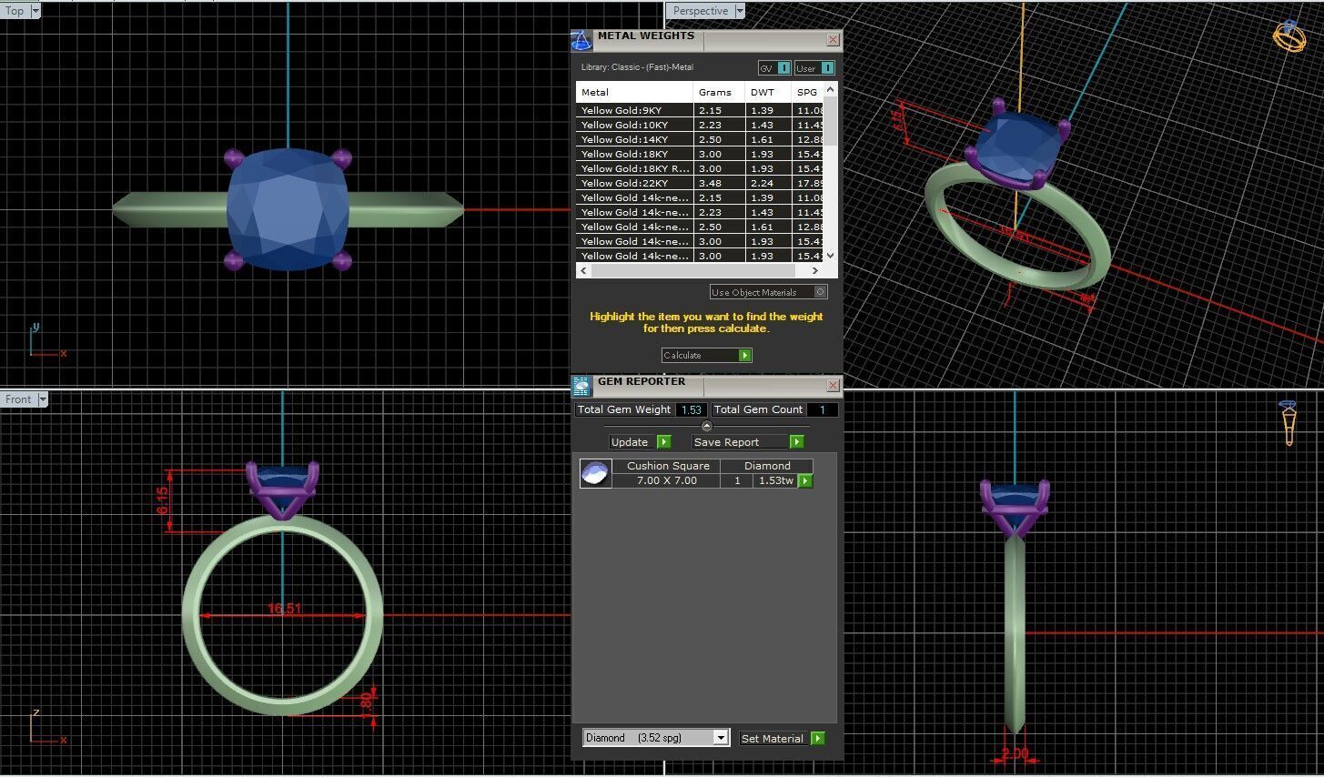 Cushion Diamond Solitaire Ring 3D print model 3D print model_1