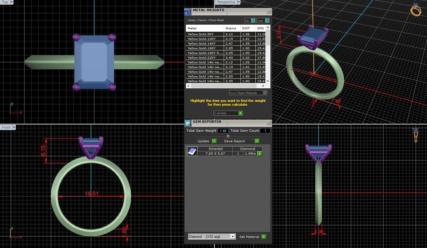 Emerald Diamond Solitaire Ring 3D print model 3D print model_1
