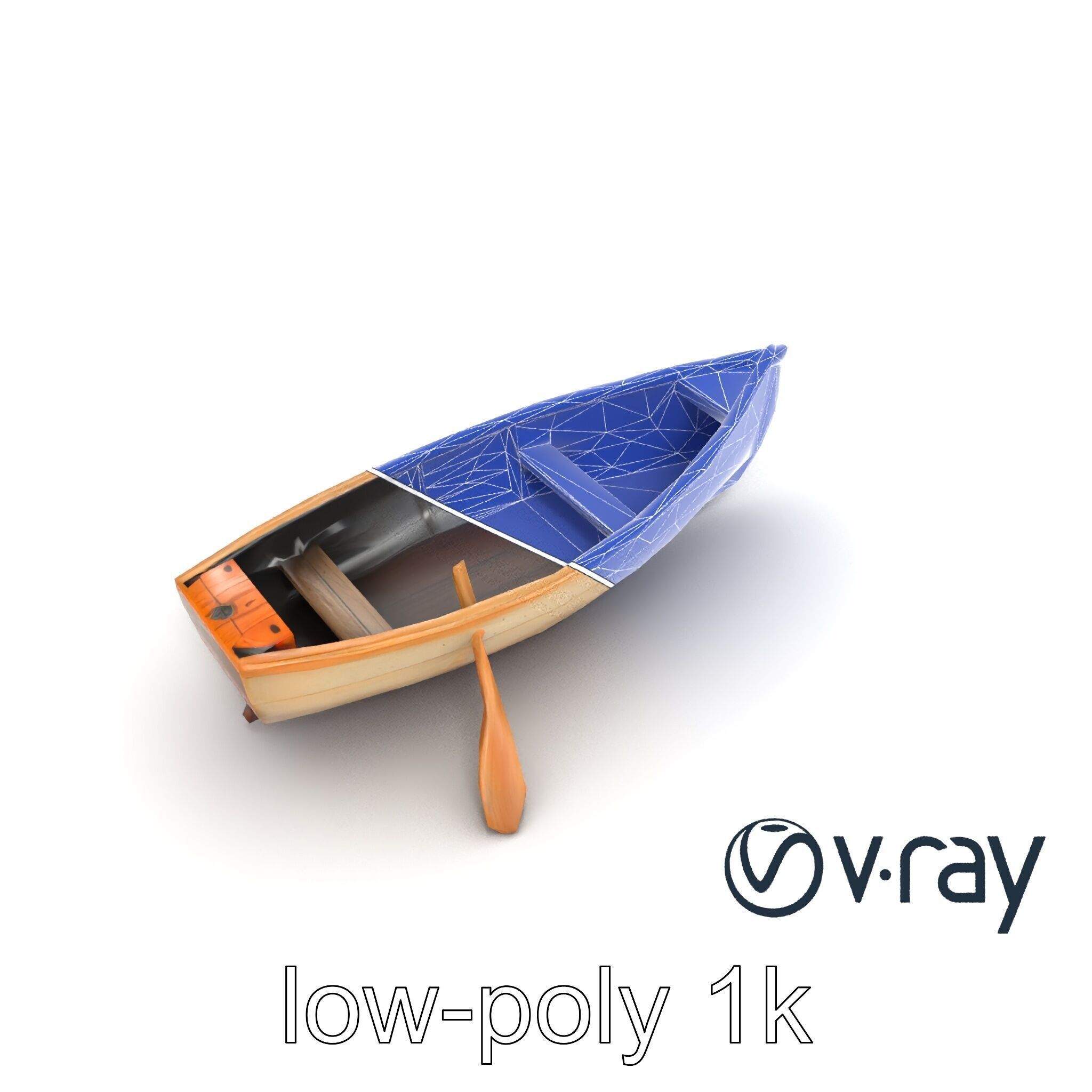 Wooden Rowboat with Oars model pack Low-poly 3D model_24