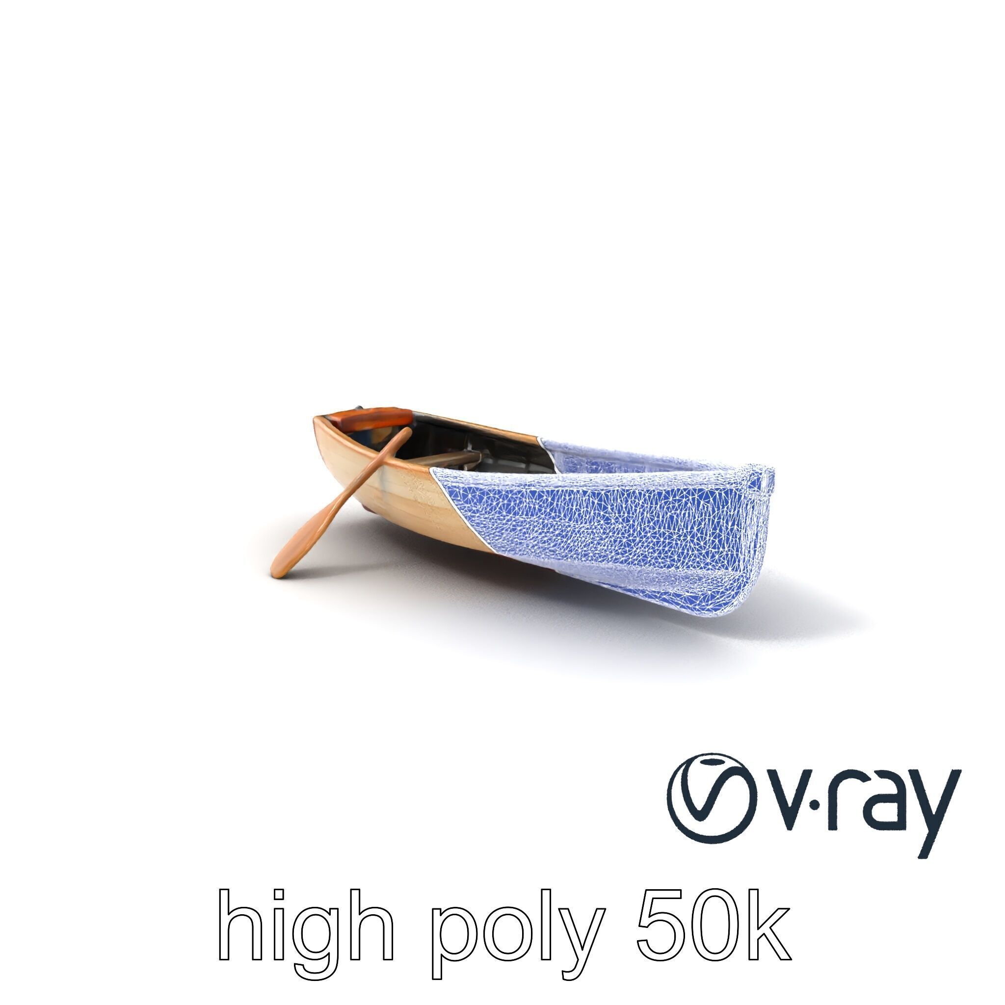 Wooden Rowboat with Oars model pack Low-poly 3D model_1