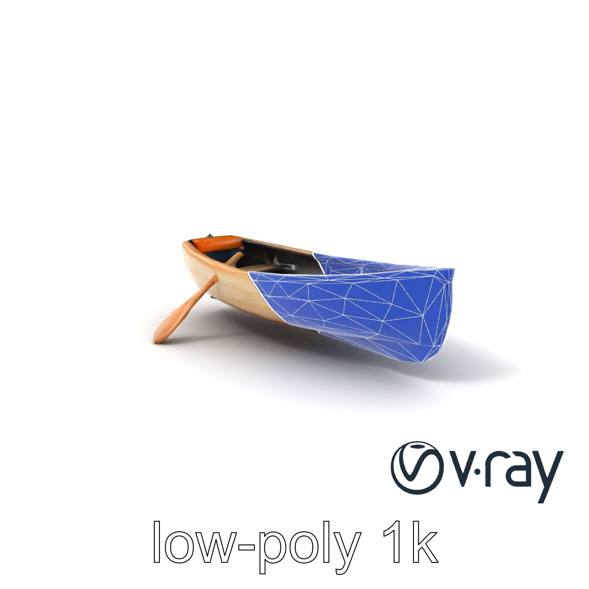 Wooden Rowboat with Oars model pack Low-poly 3D model_6