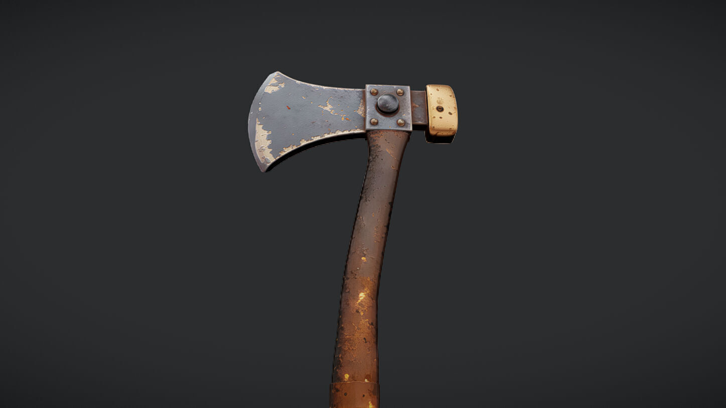 Rusty metal axe 3D model_2