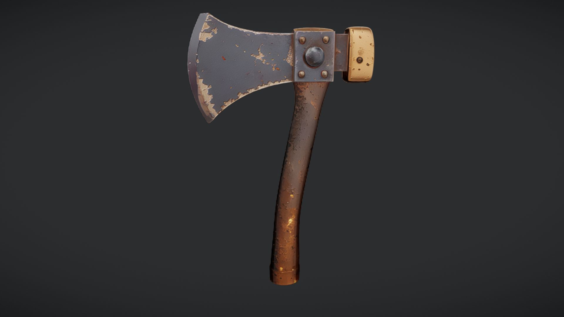 Rusty metal axe 3D model_1