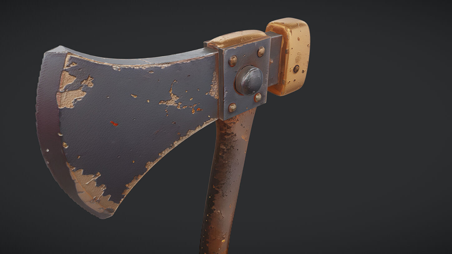 Rusty metal axe 3D model_4