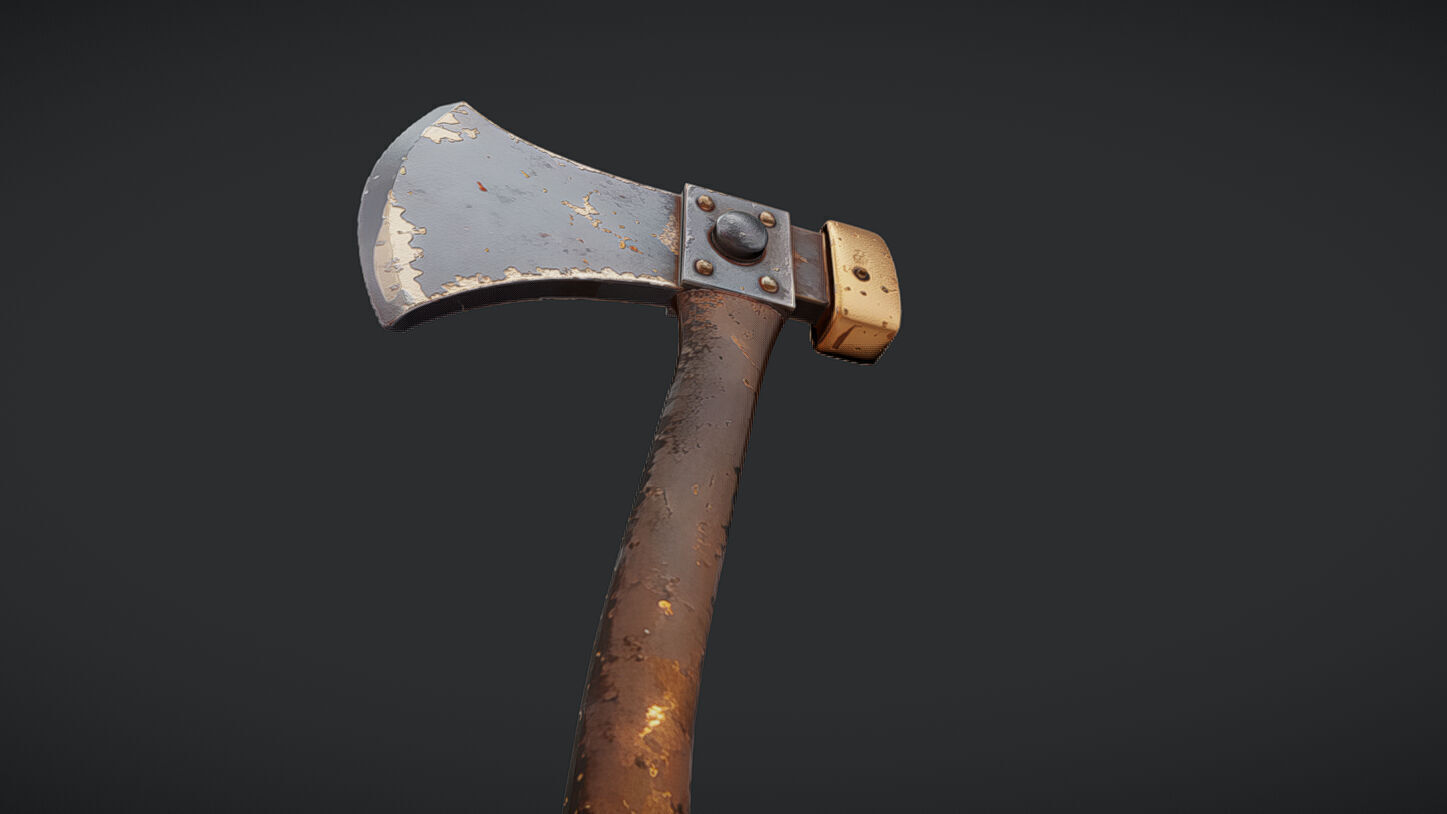 Rusty metal axe 3D model_5