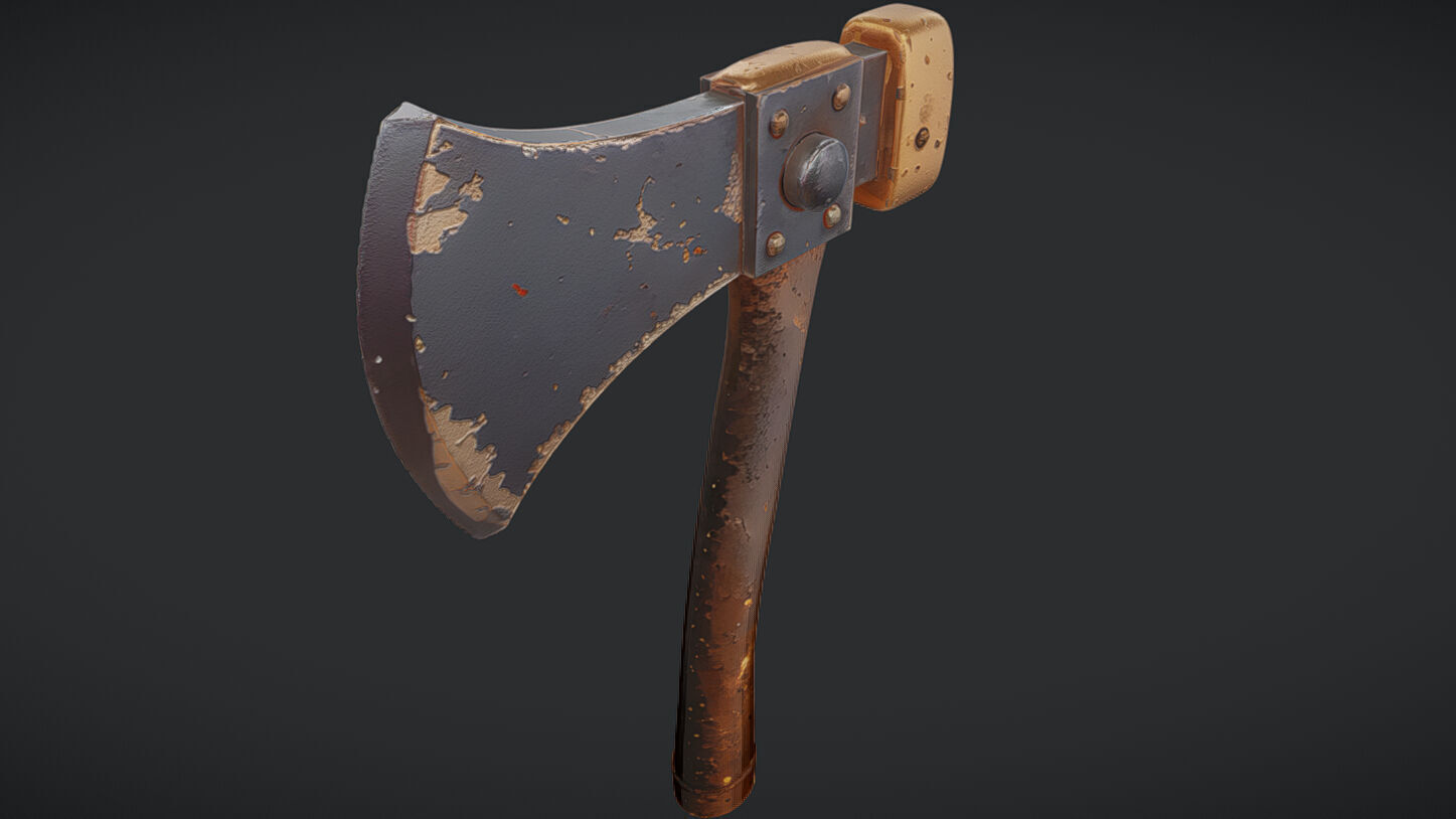 Rusty metal axe 3D model_3