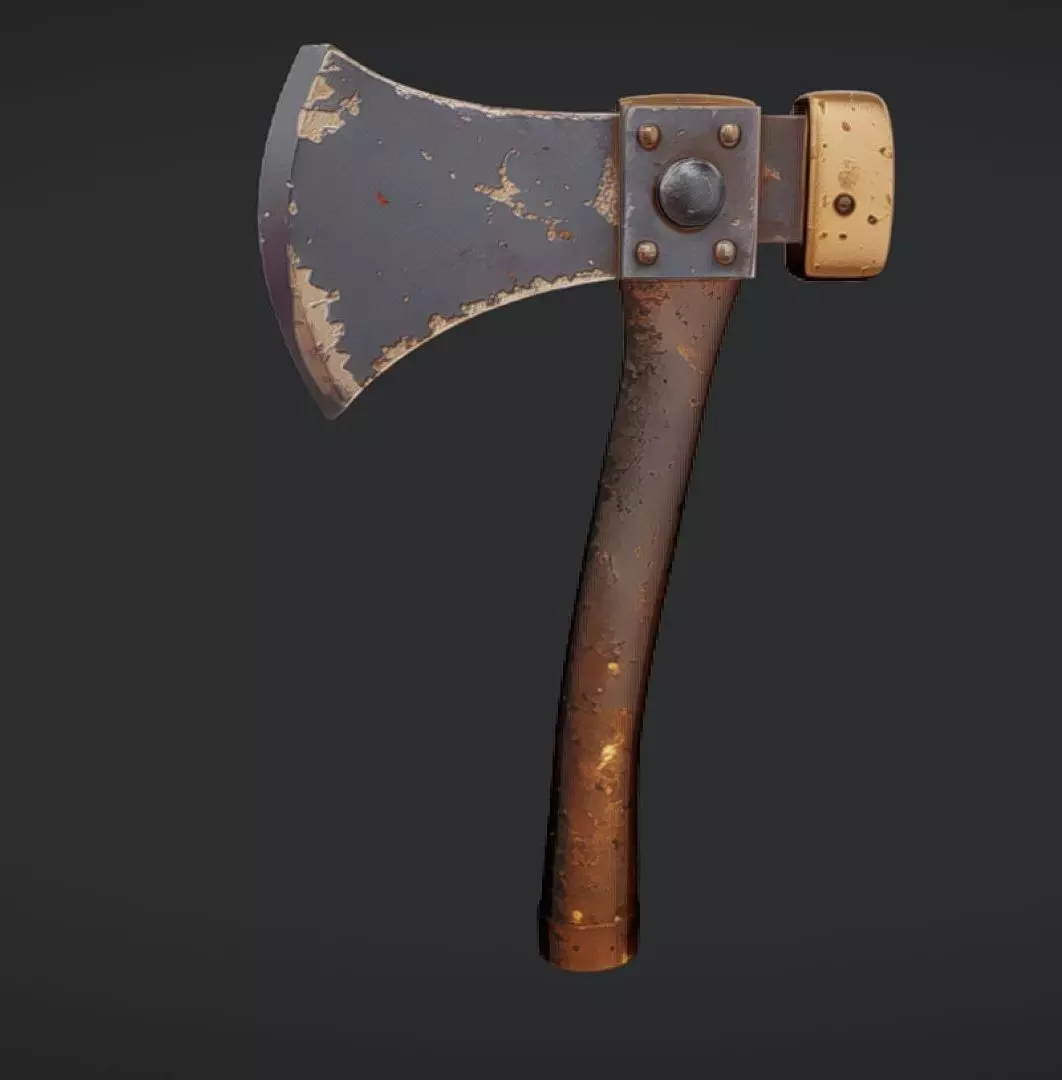 Rusty metal axe 3D model_0