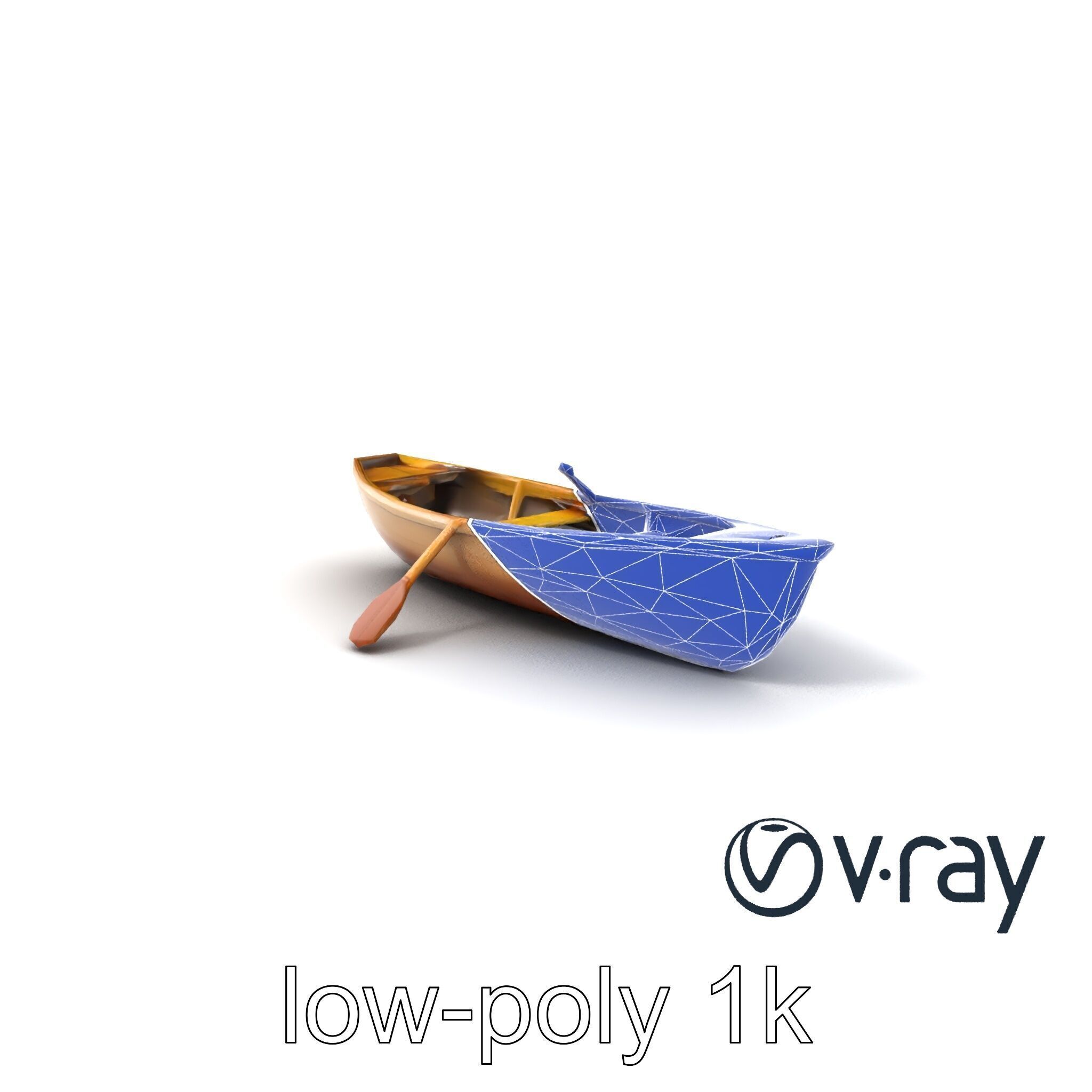 Realistic Wooden Rowboat with Oars model pack Low-poly 3D model_6