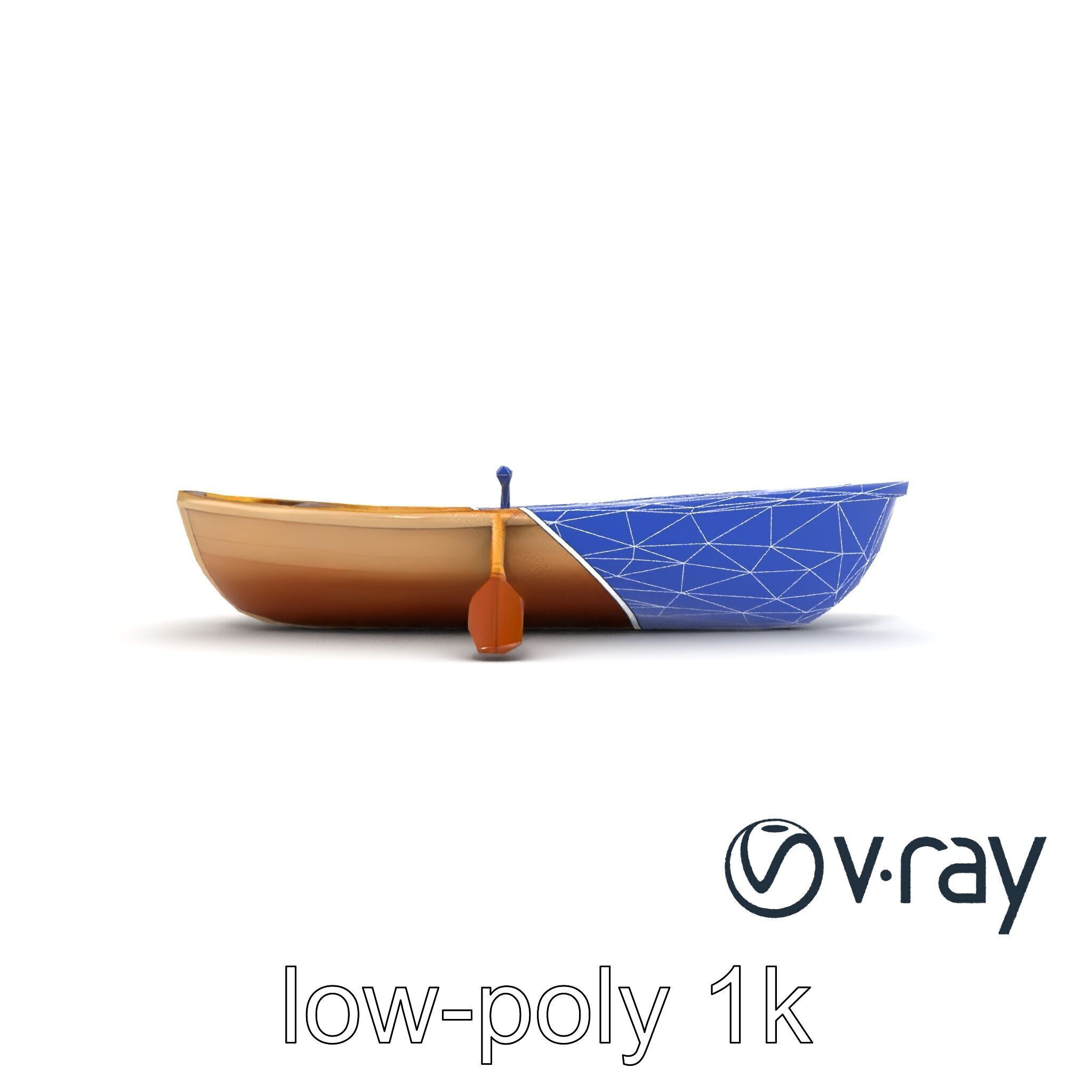 Realistic Wooden Rowboat with Oars model pack Low-poly 3D model_24