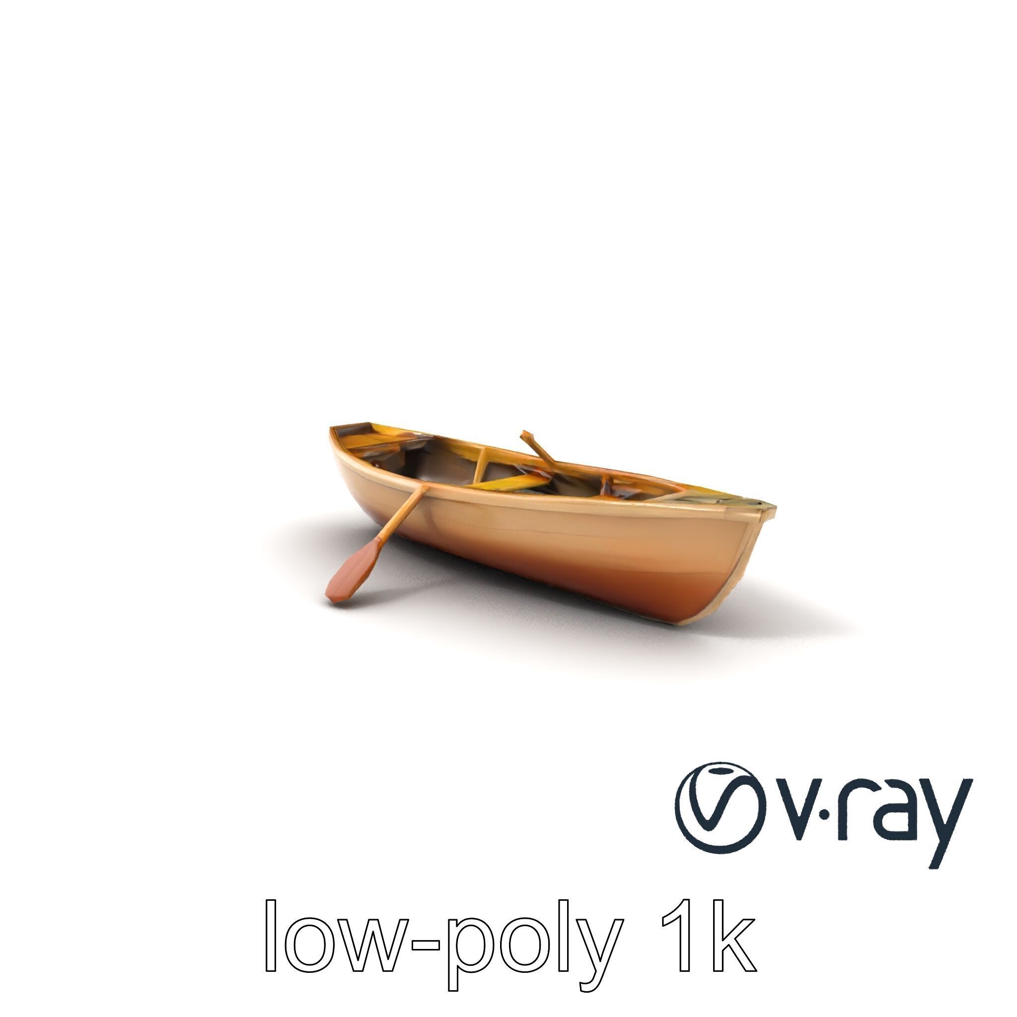 Realistic Wooden Rowboat with Oars model pack Low-poly 3D model_4