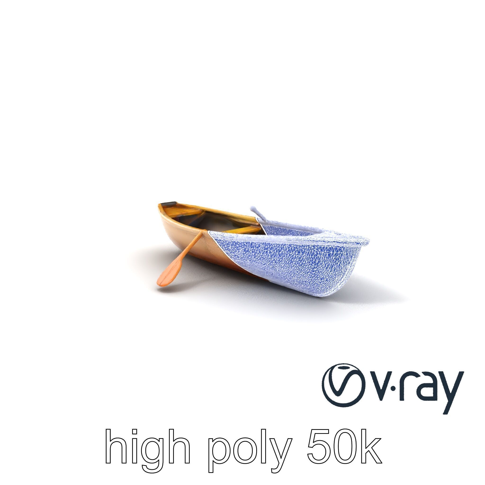 Realistic Wooden Rowboat with Oars model pack Low-poly 3D model_1