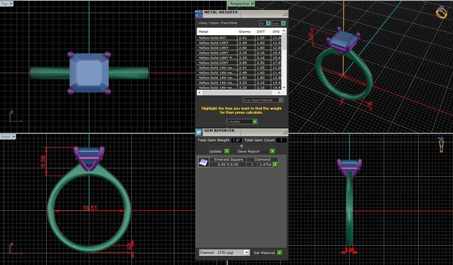 Asscher Diamond Solitaire Ring 3D print model 3D print model_1