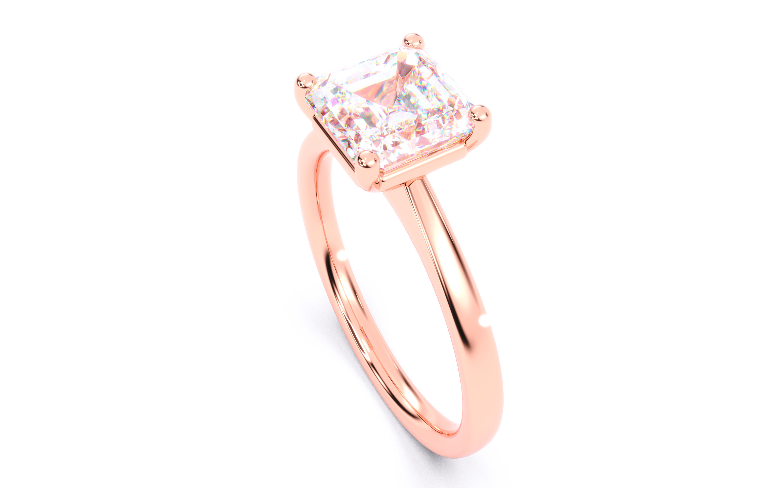 Asscher Diamond Solitaire Ring 3D print model 3D print model_6