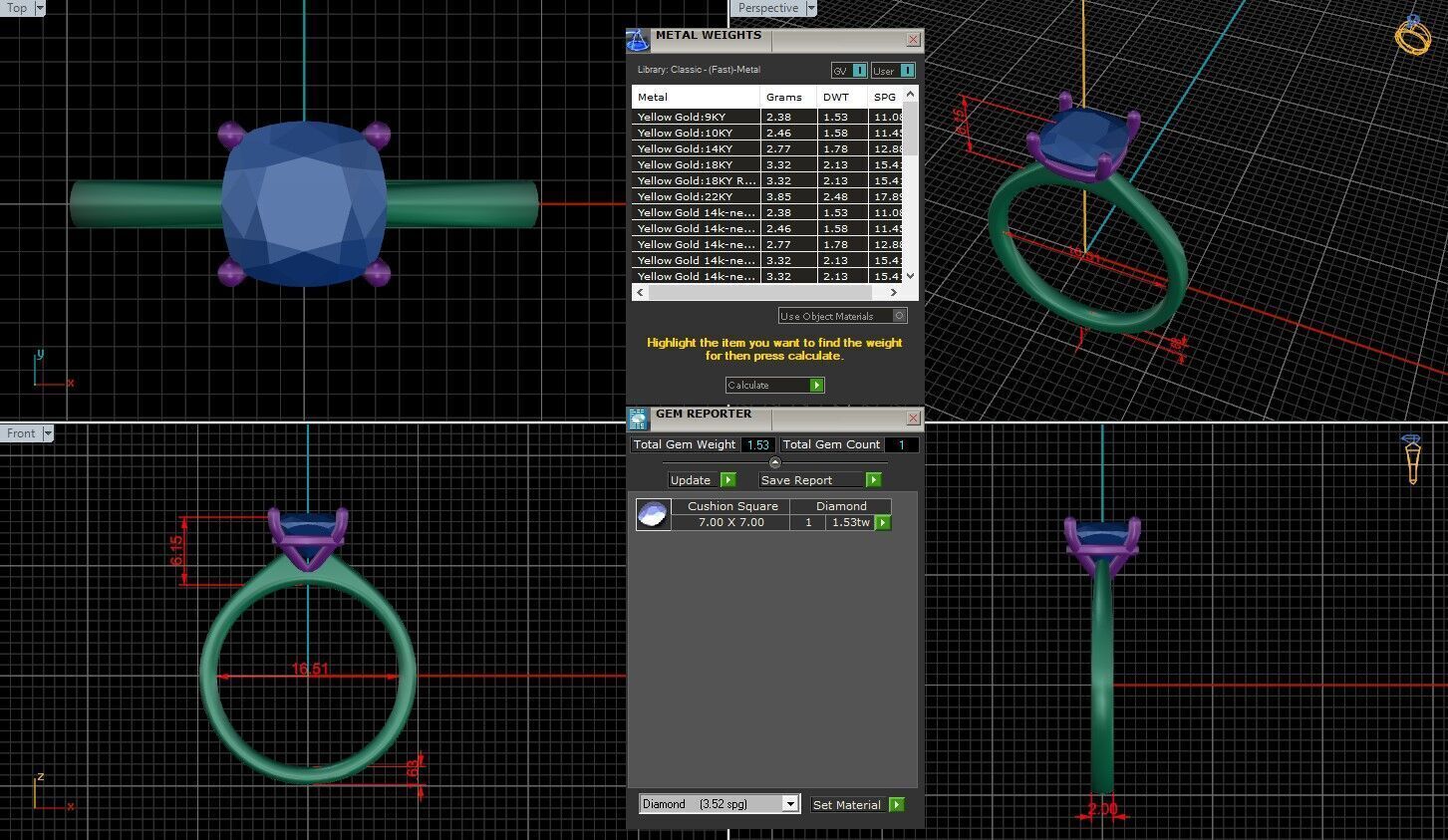 Cushion Diamond Solitaire Ring 3D print model 3D print model_1