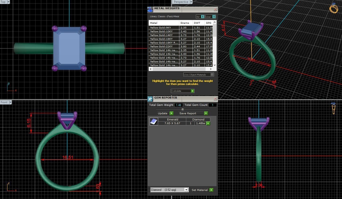Emerald Diamond Solitaire Ring 3D print model 3D print model_1