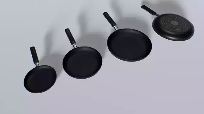 Frying pans set 3 Low-poly 3D model