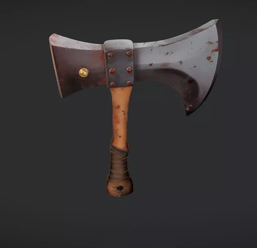 rustic double-headed axe 3D model_0