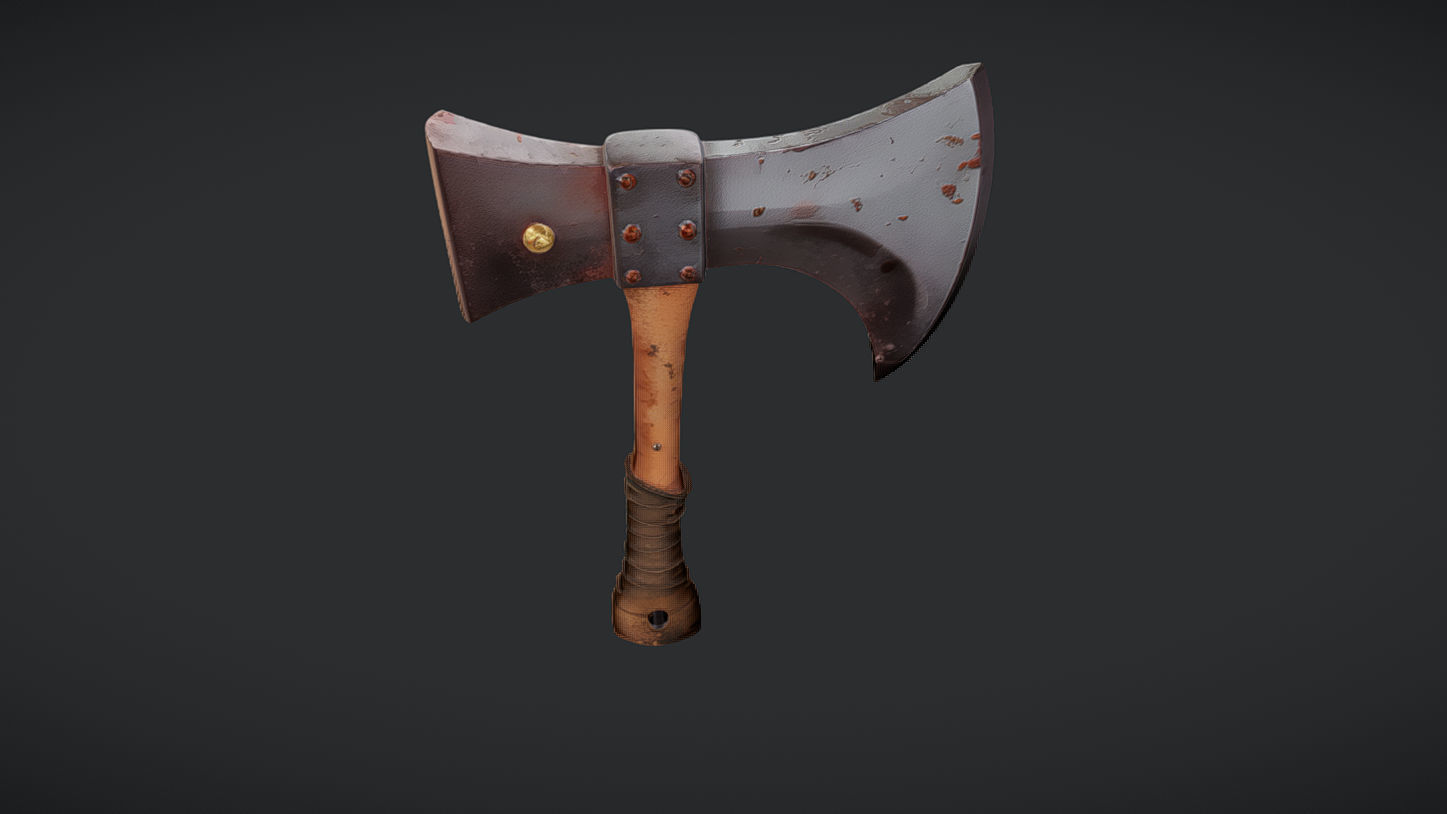 rustic double-headed axe 3D model_1
