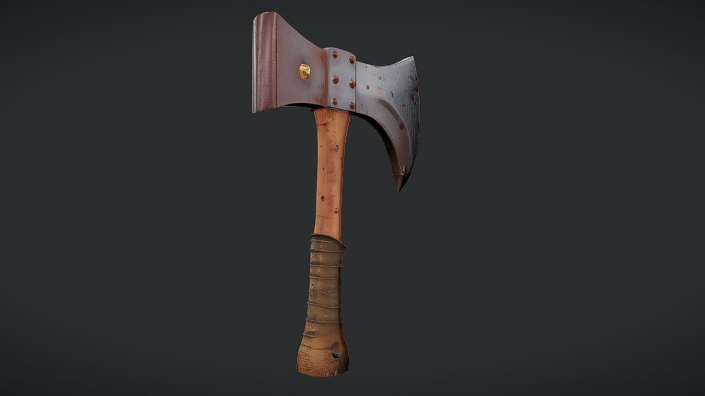 rustic double-headed axe 3D model_4