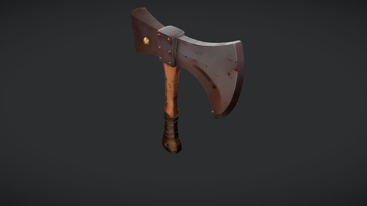 rustic double-headed axe 3D model_2