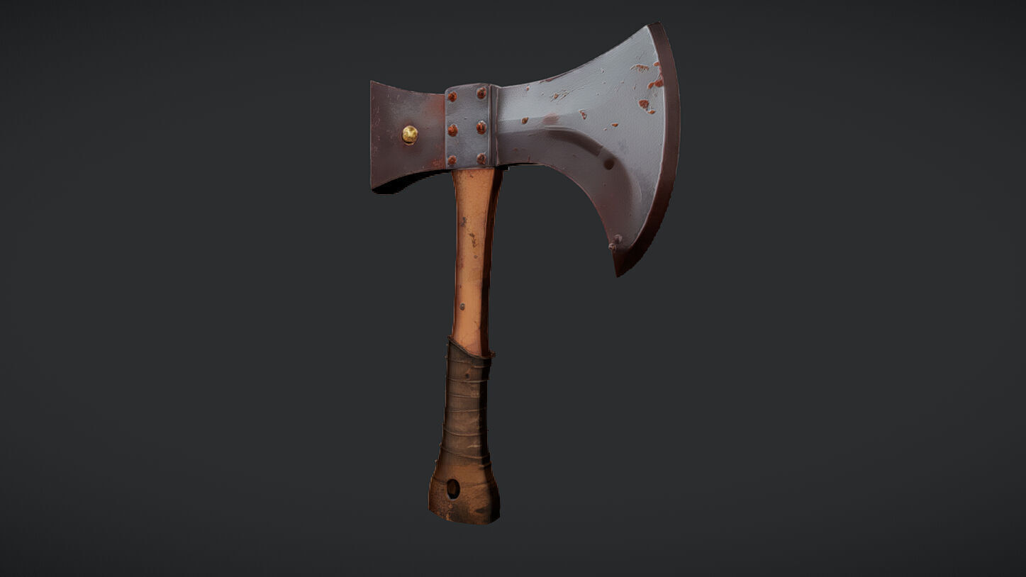 rustic double-headed axe 3D model_3
