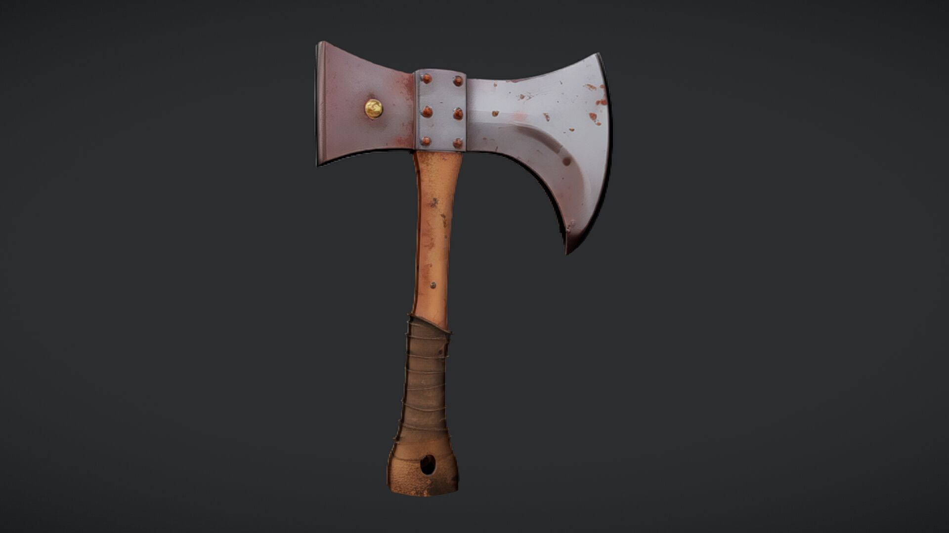 rustic double-headed axe 3D model_5