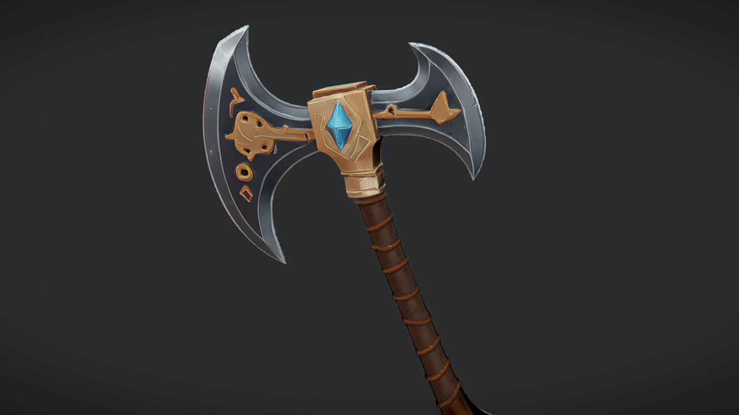 ornate battle axe 3D model_3