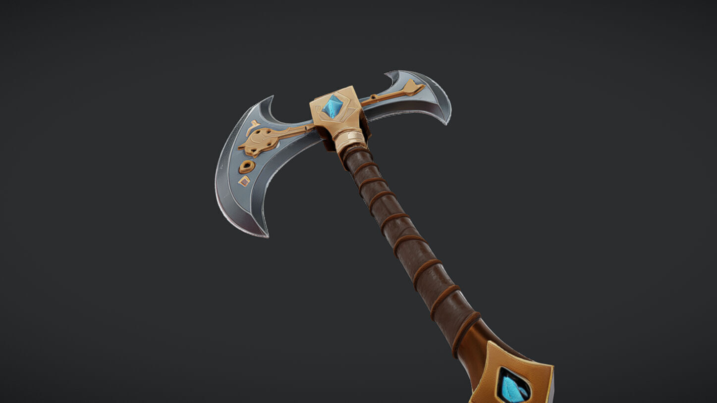 ornate battle axe 3D model_4