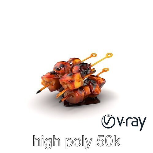 Juicy Yakitori Skewers Ceramic Plate model pack Low-poly 3D model 2