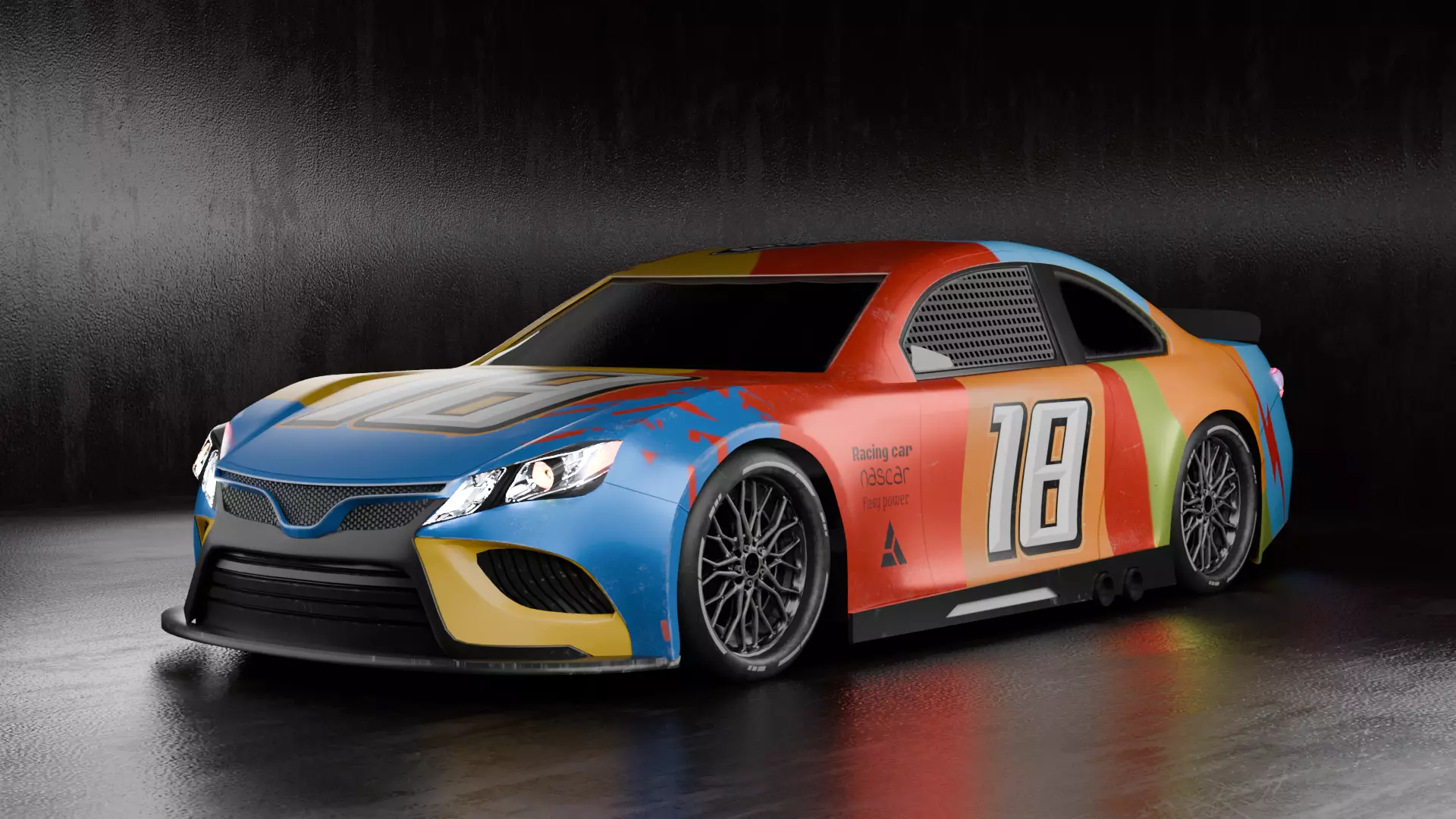 Nascar - Racing car Low-poly 3D model_0