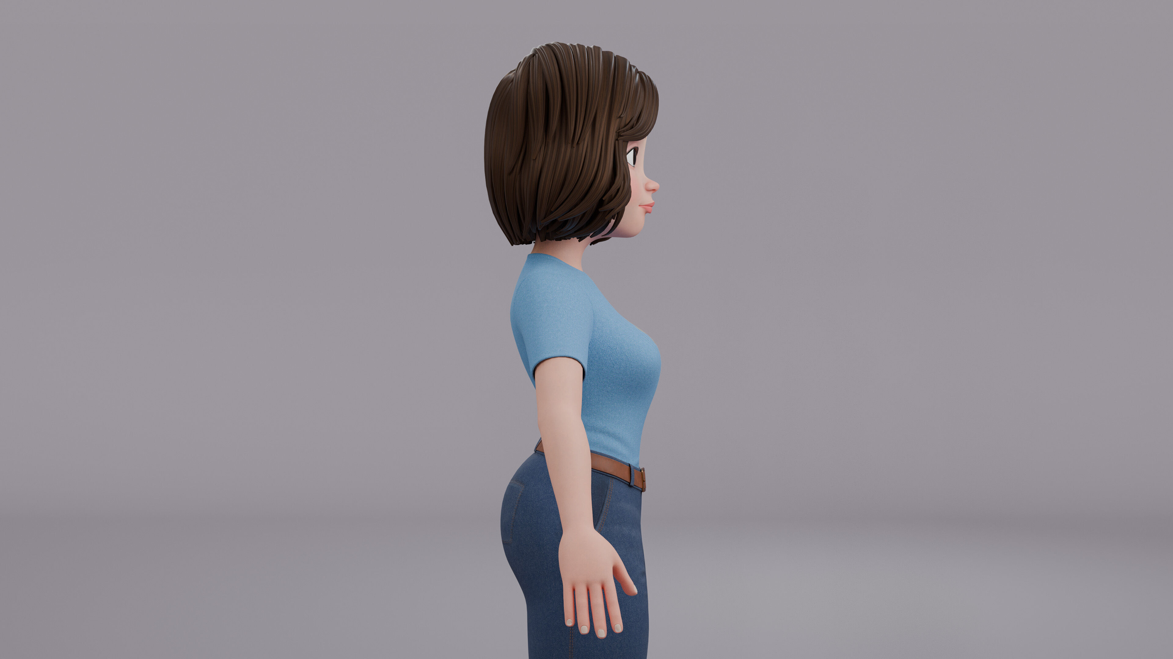 Cartoon Woman Rig Low-poly 3D model_15