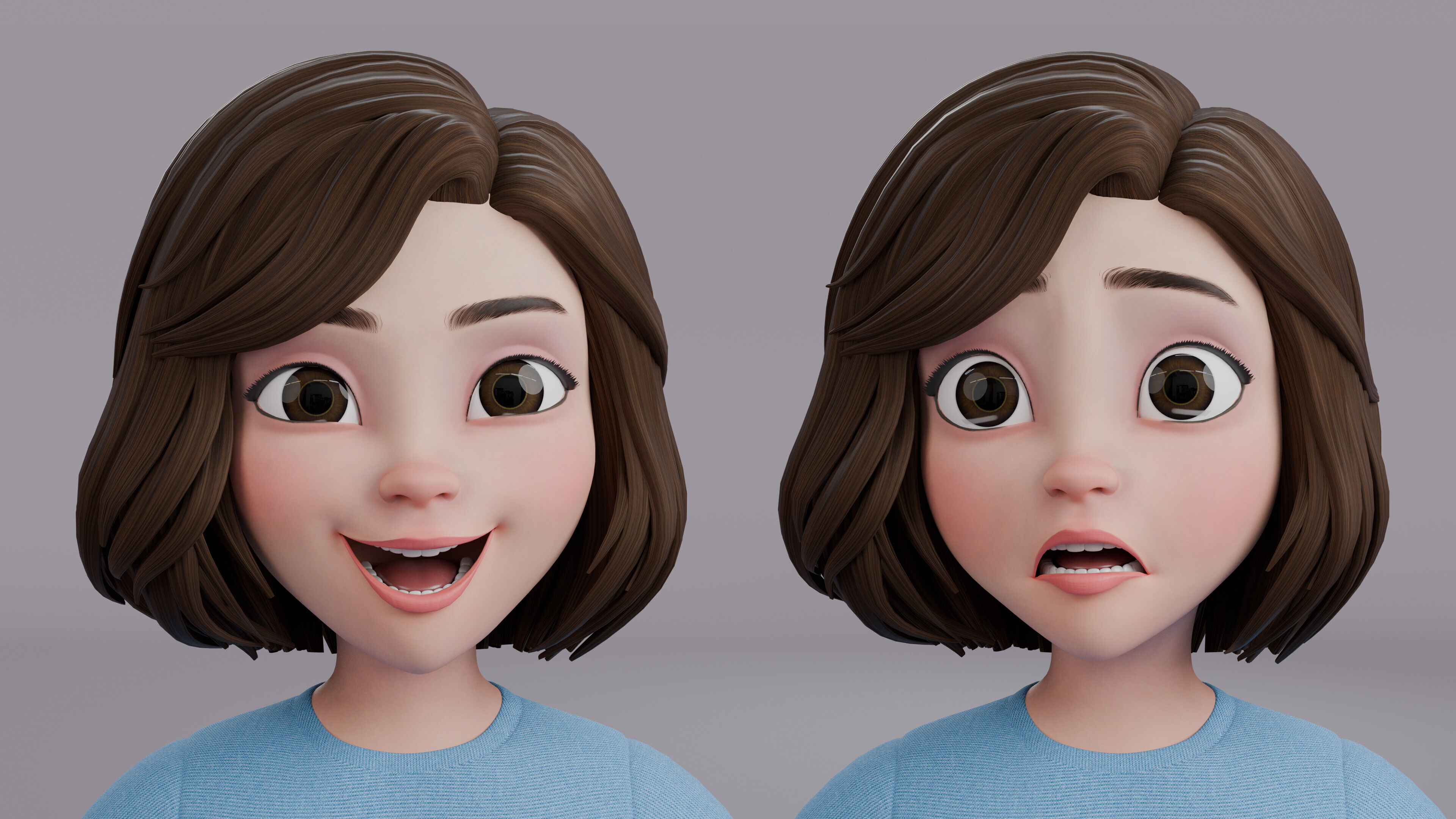 Cartoon Woman Rig Low-poly 3D model_3