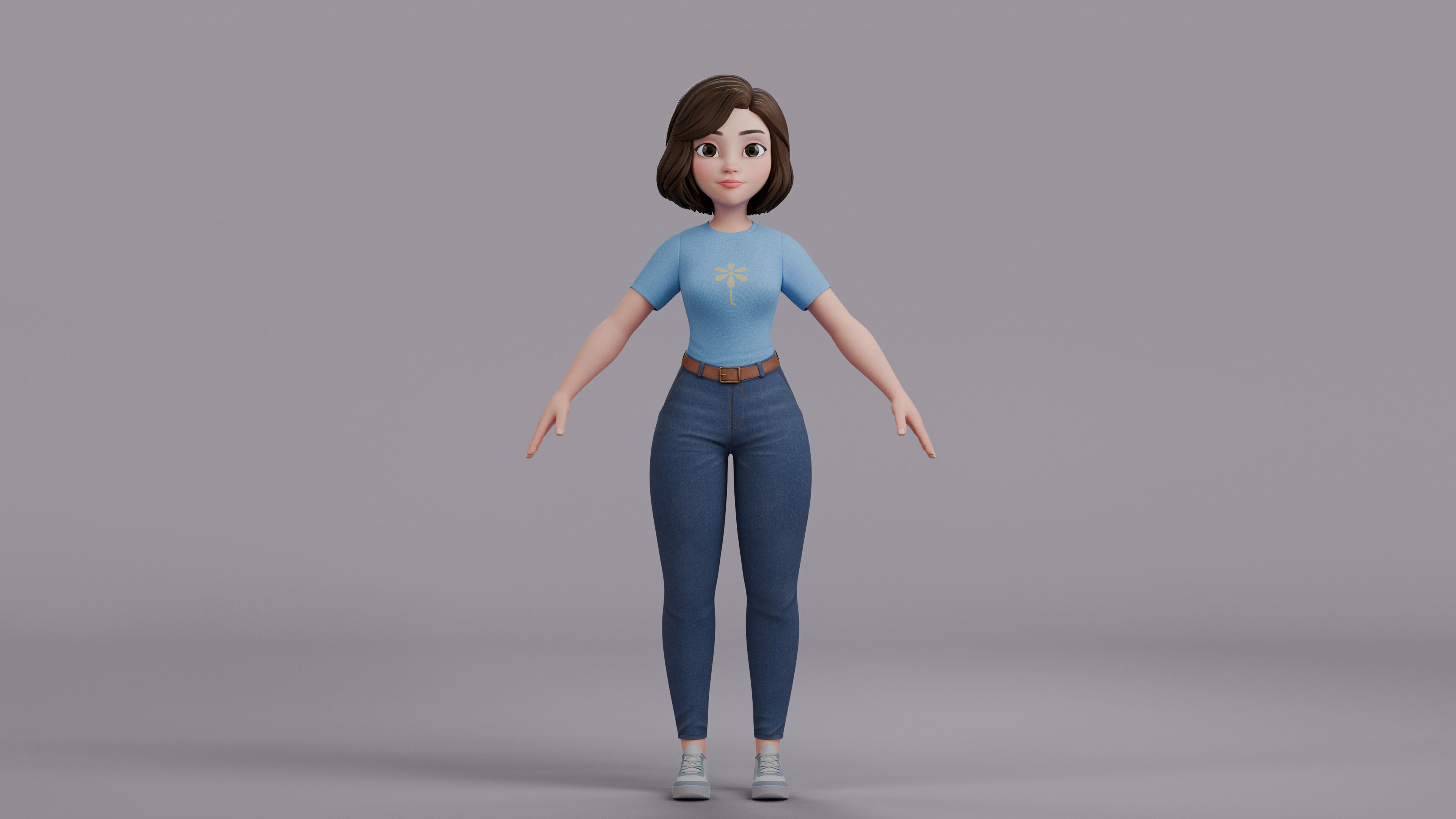 Cartoon Woman Rig Low-poly 3D model_17