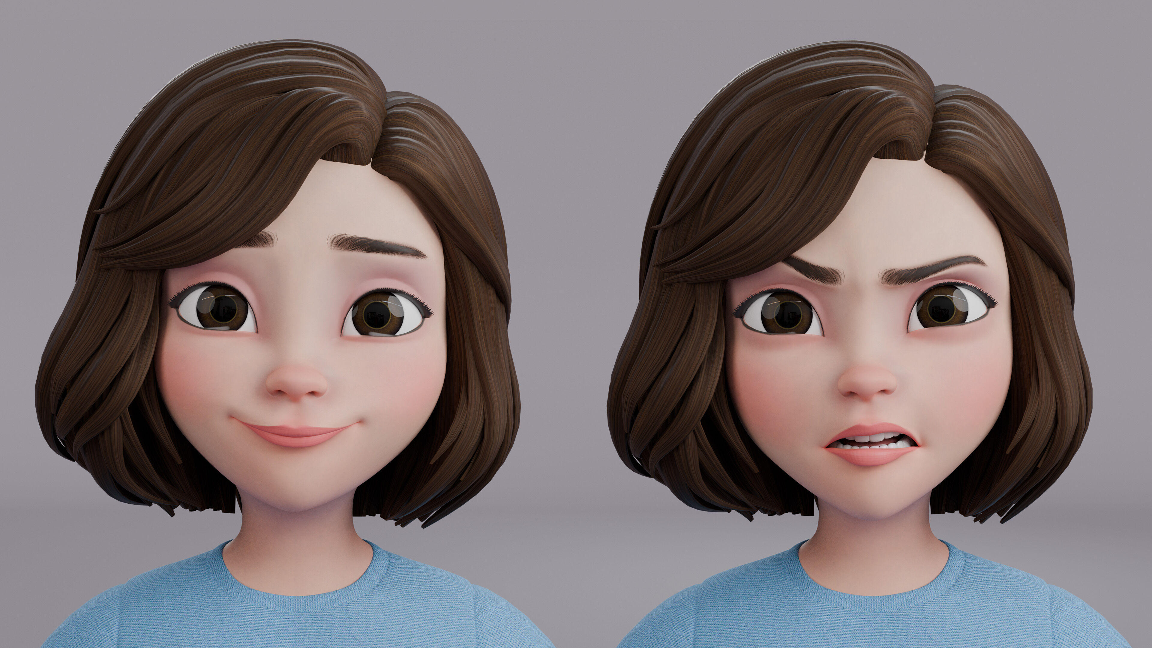 Cartoon Woman Rig Low-poly 3D model_4