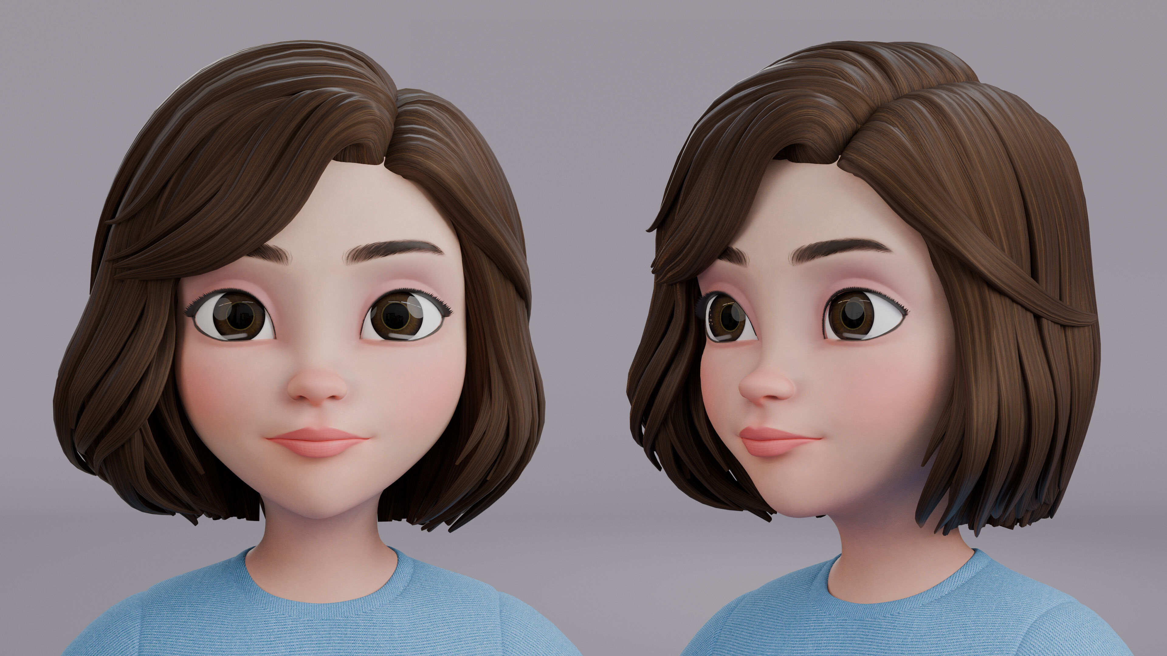 Cartoon Woman Rig Low-poly 3D model_5