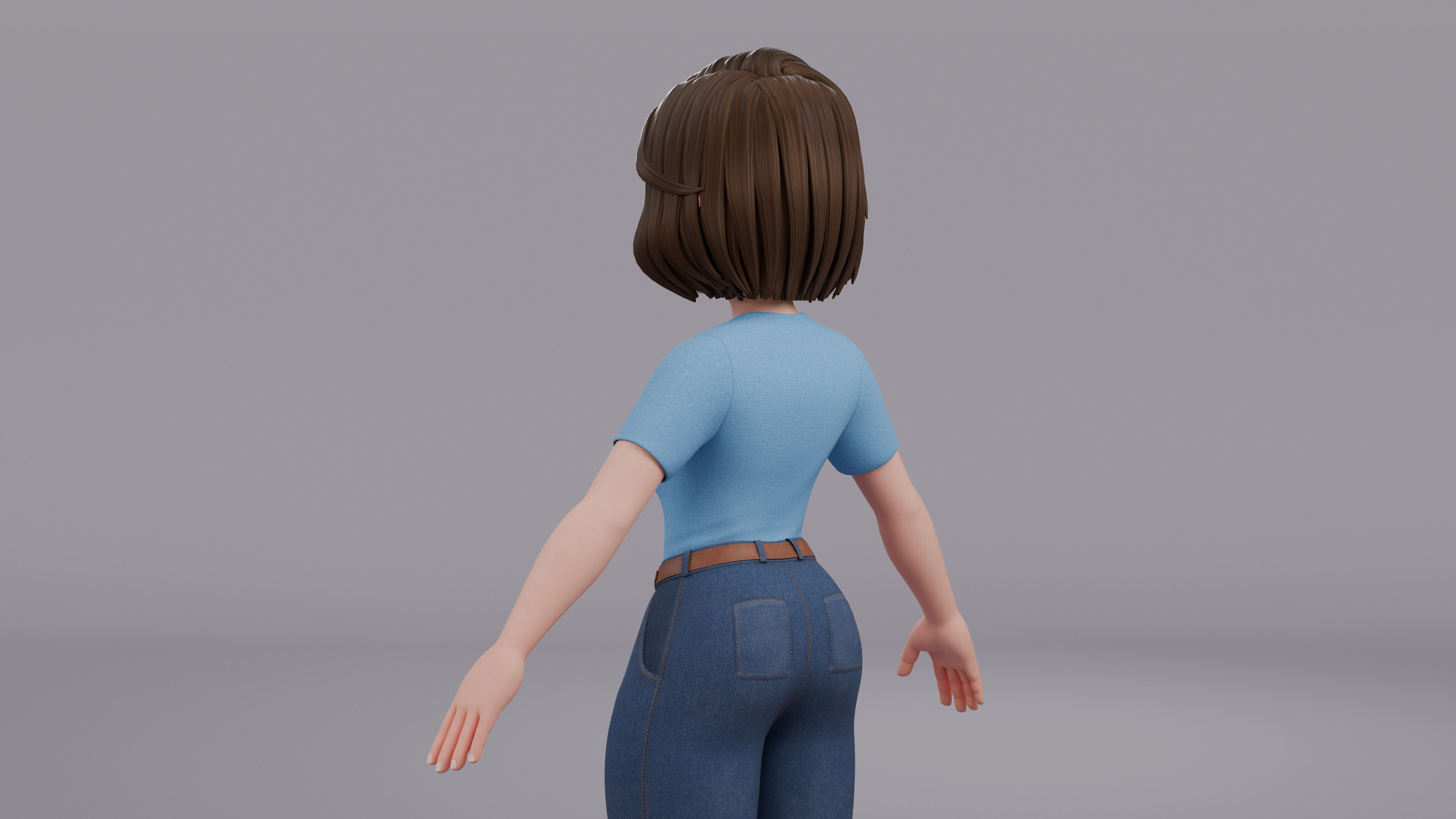 Cartoon Woman Rig Low-poly 3D model_12