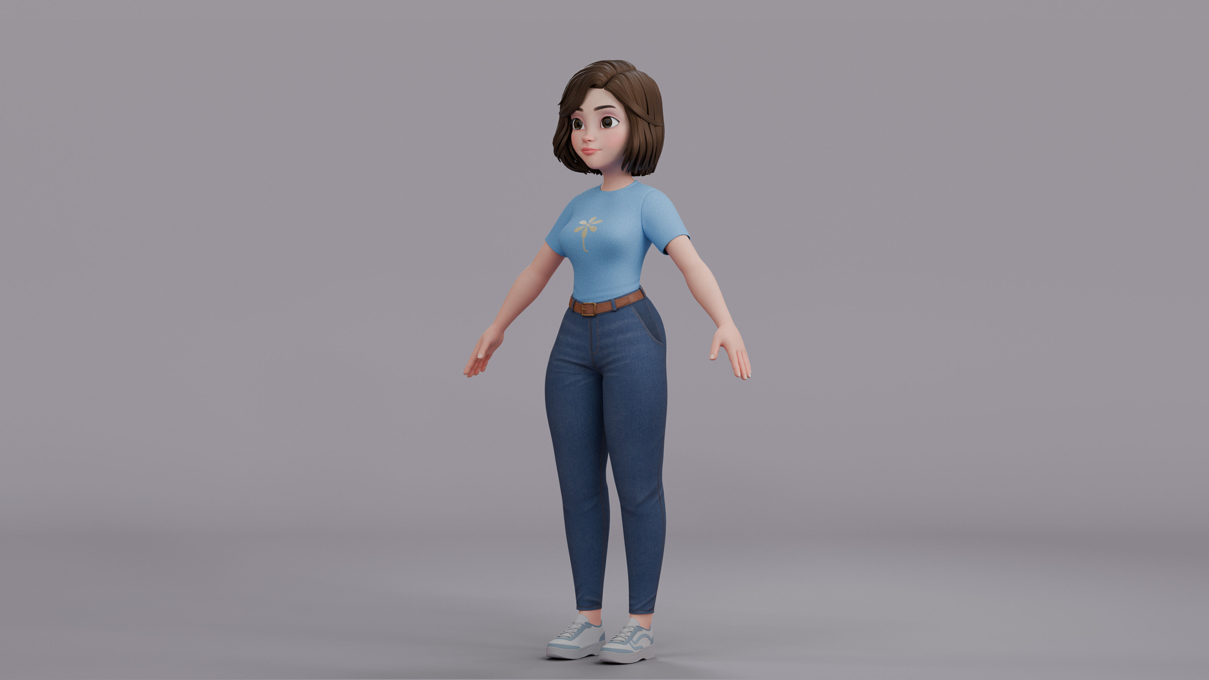 Cartoon Woman Rig Low-poly 3D model_18