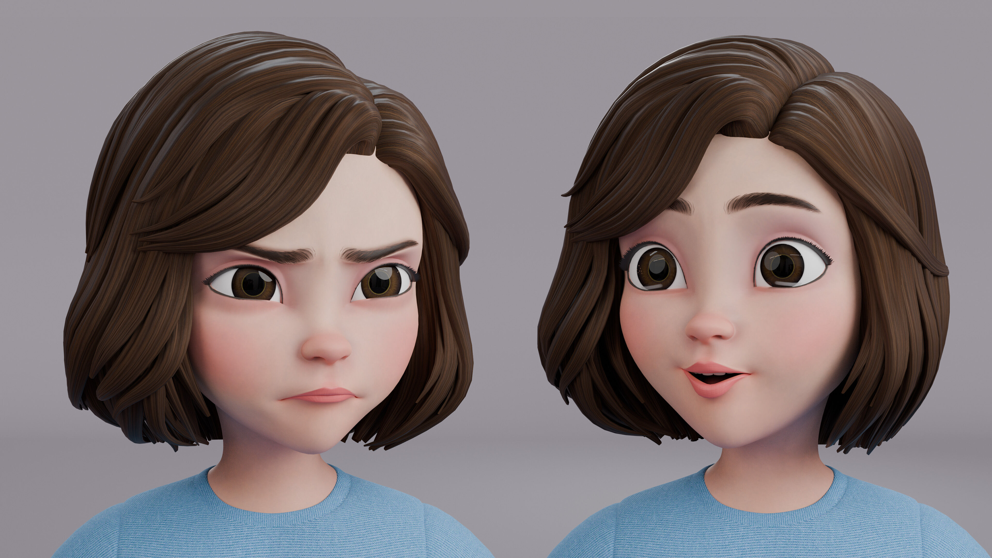 Cartoon Woman Rig Low-poly 3D model_2