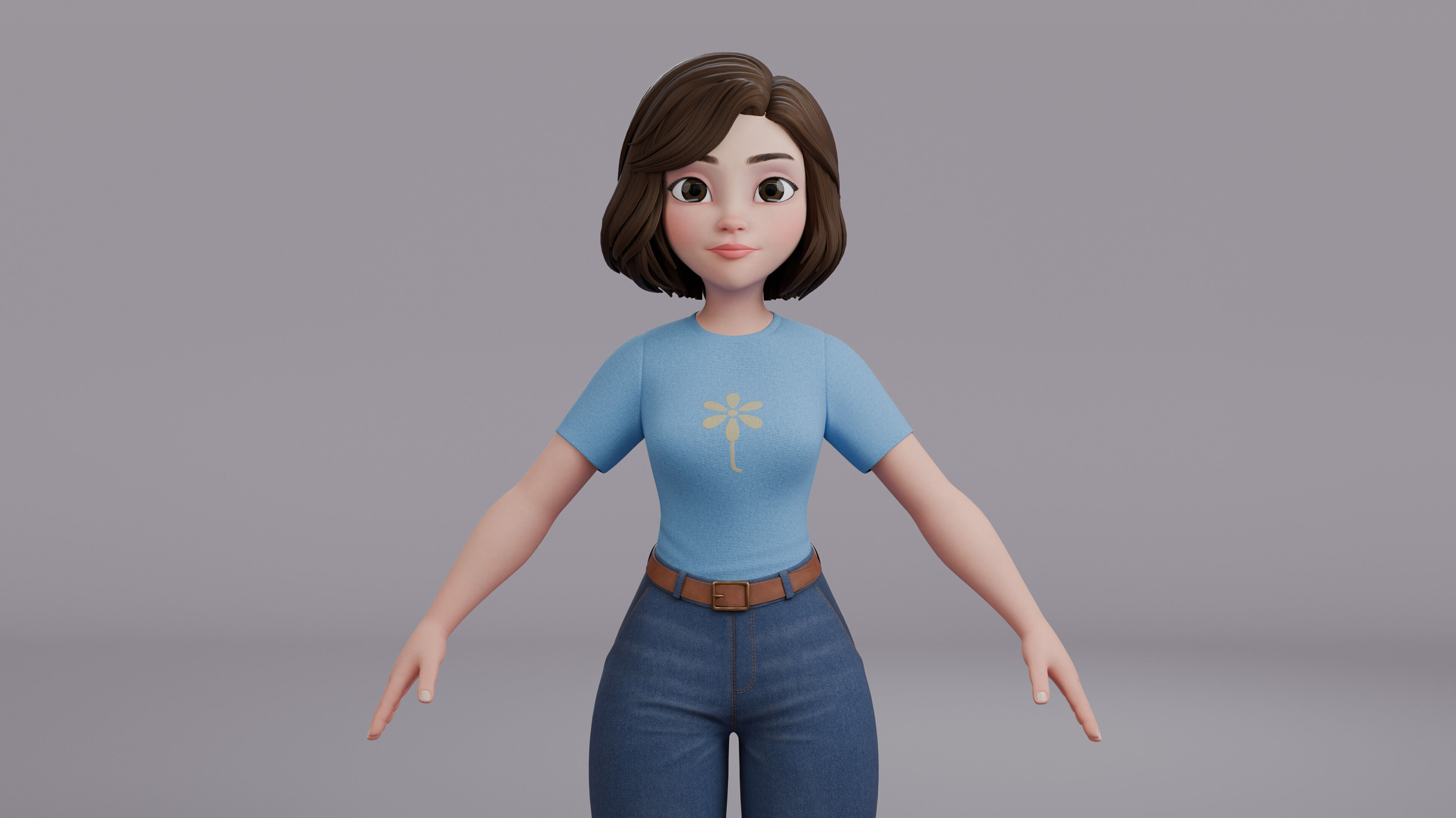 Cartoon Woman Rig Low-poly 3D model_9