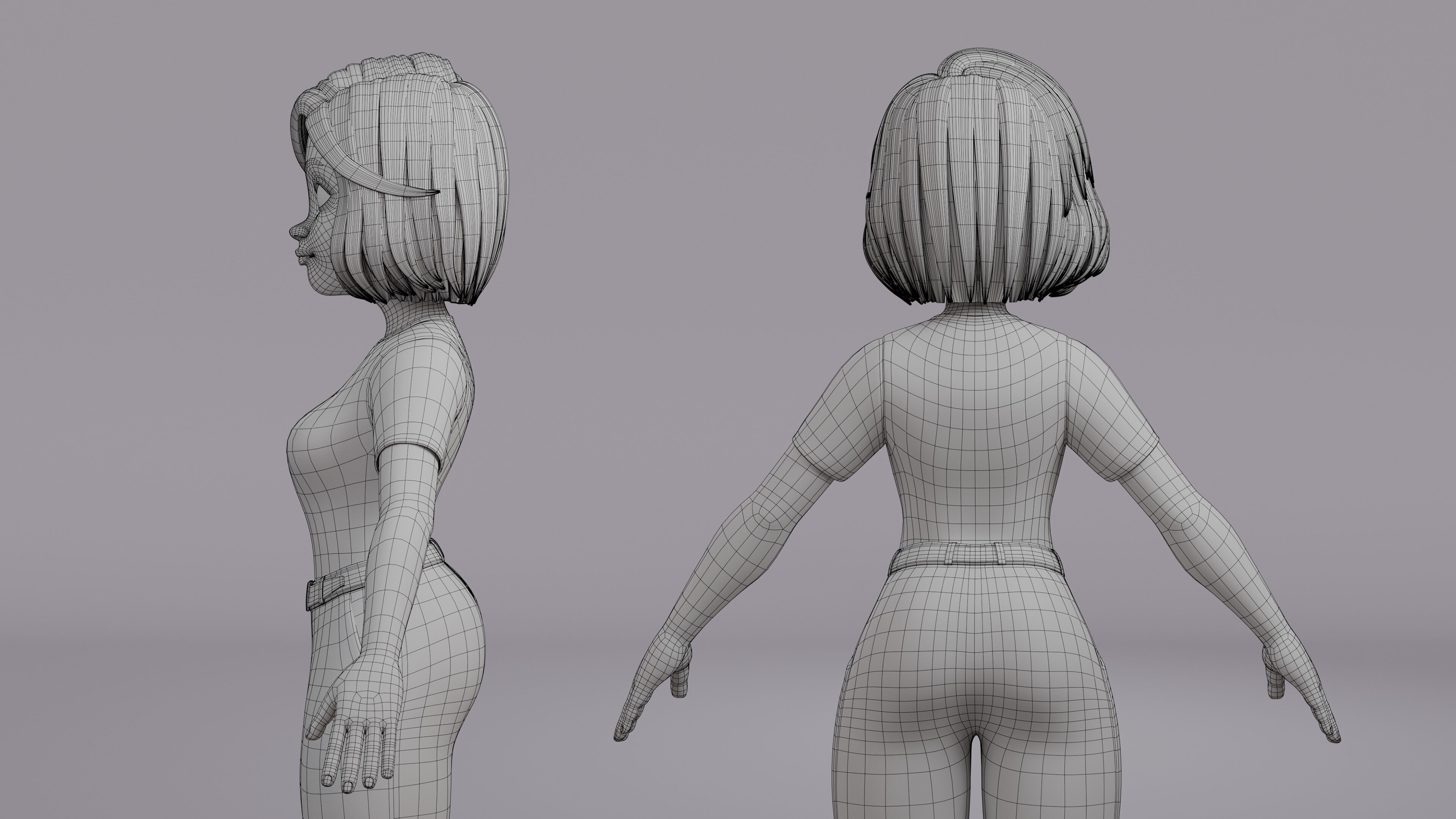 Cartoon Woman Rig Low-poly 3D model_24