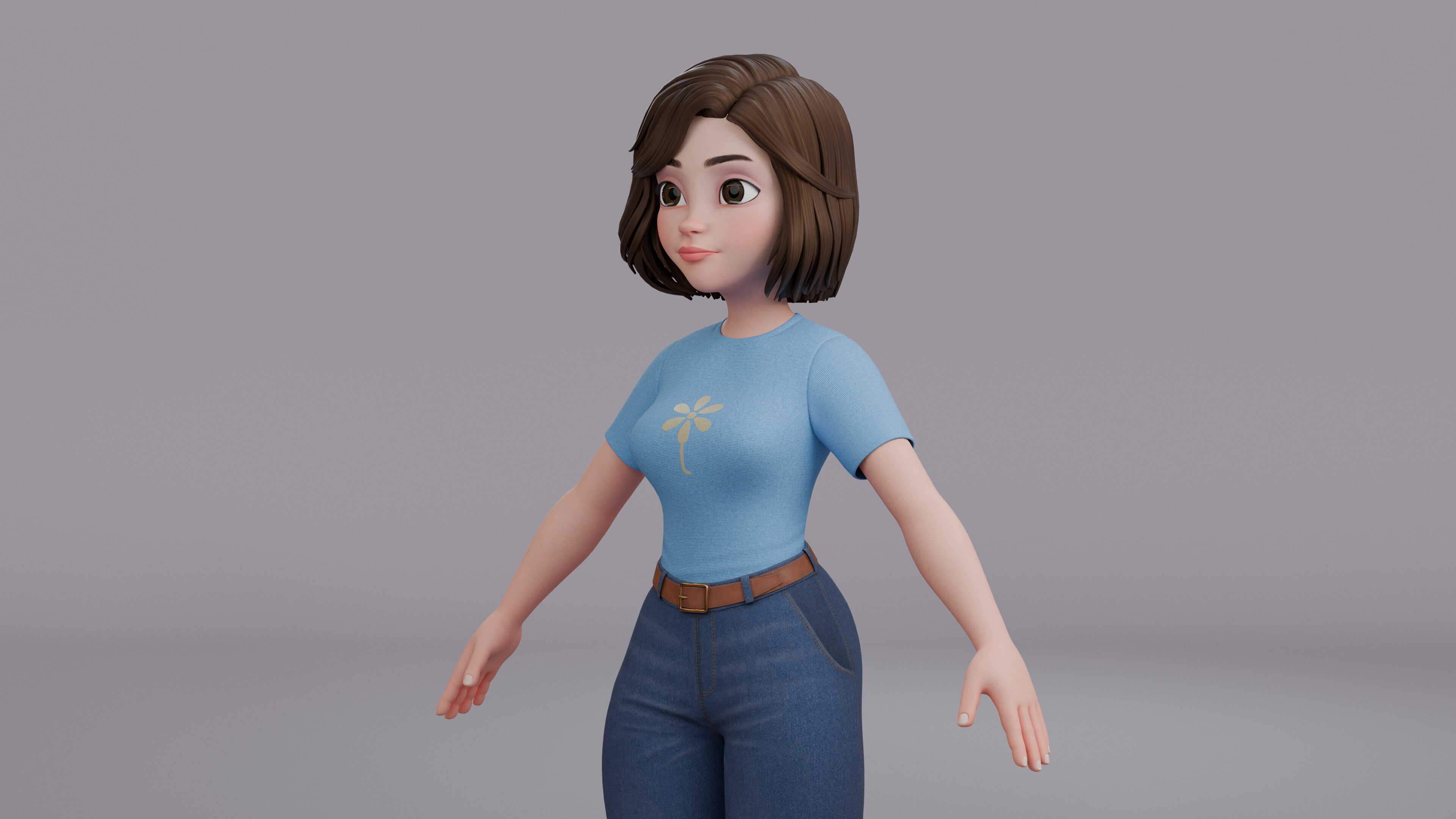 Cartoon Woman Rig Low-poly 3D model_10
