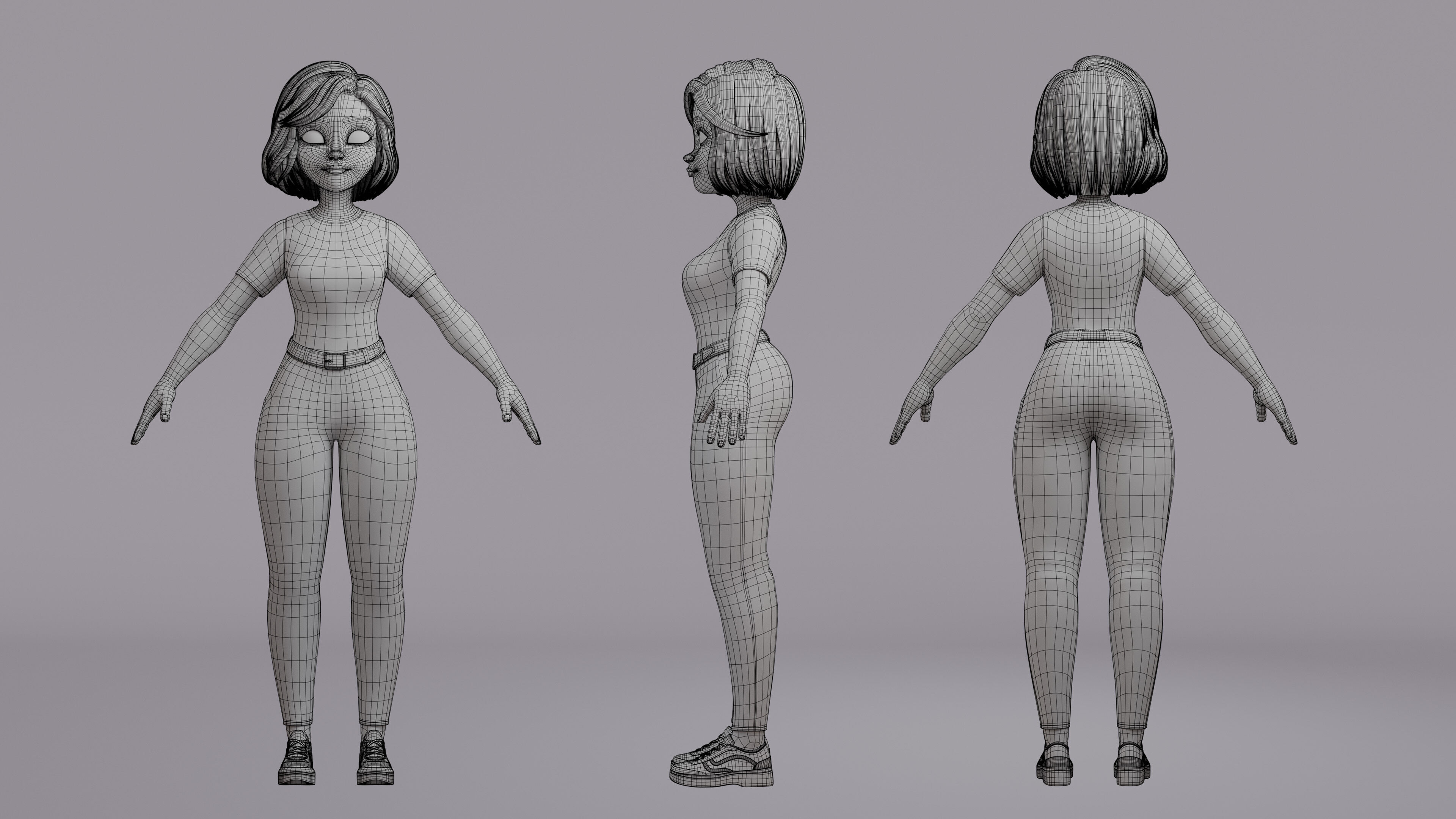 Cartoon Woman Rig Low-poly 3D model_22