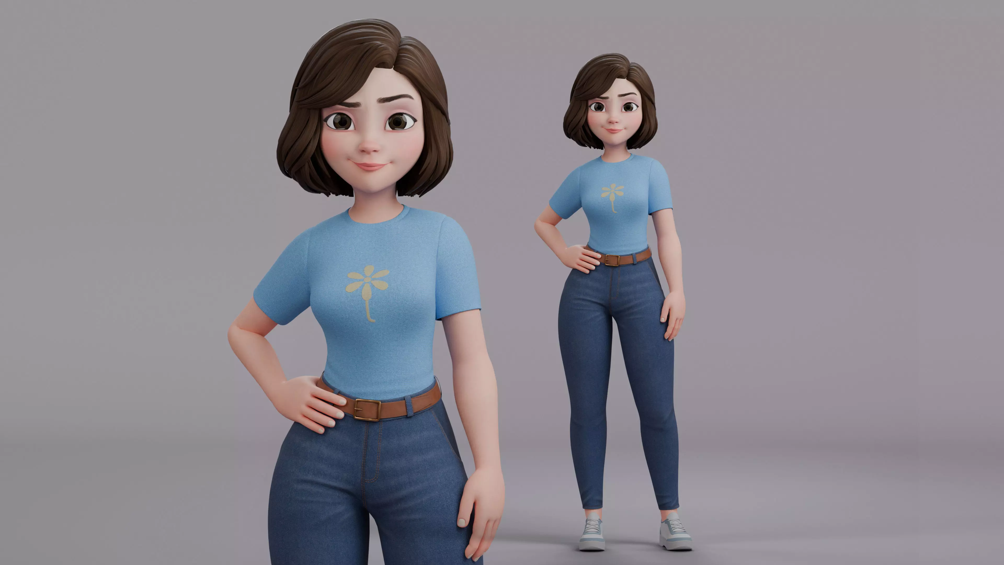 Cartoon Woman Rig Low-poly 3D model_0