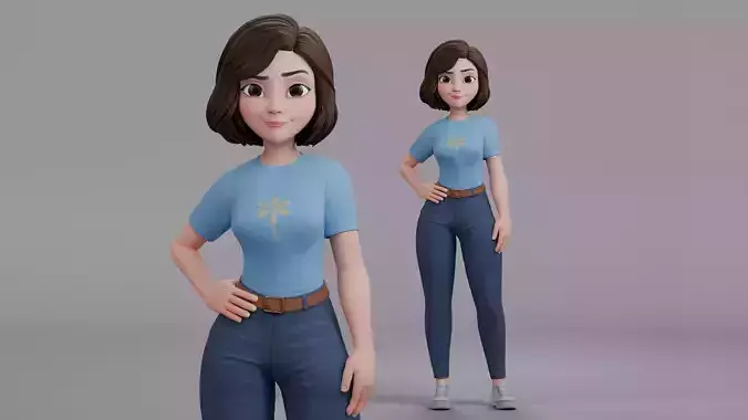 Cartoon Woman Rig Low-poly 3D model