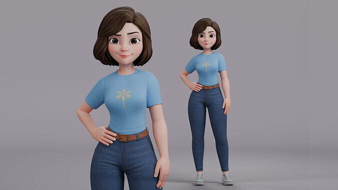 Cartoon Woman Rig Low-poly 3D model